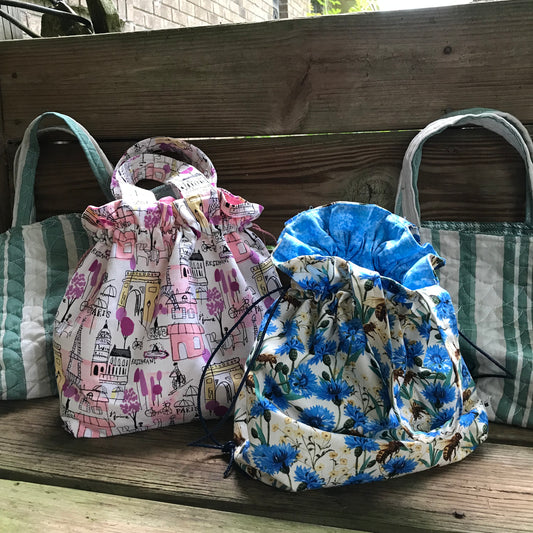 Bees in Blue Wildflowers Draw String Bag