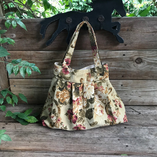 Tan Floral Vintage Pleated Bag